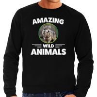 Sweater wolven amazing wild animals / dieren trui zwart voor heren - thumbnail