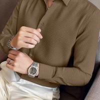 Bon&Bon Men's Waffle Knit Shirt - Black Long Sleeve Button Front Brown / XL