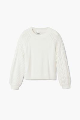 Trui met textuurmouwen - WHITE - S