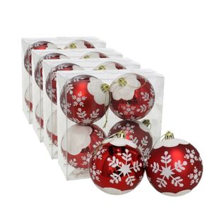 16x stuks gedecoreerde kerstballen rood kunststof 8 cm