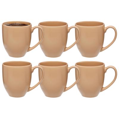5Five Koffiemokken Venice - 6x stuks - Keramiek - beige - 480 ml - 9 x 11 cm