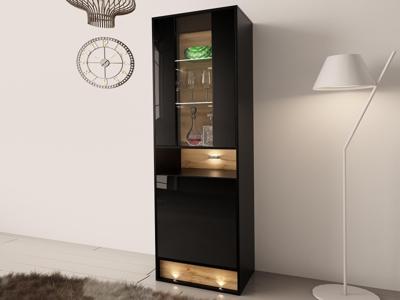 Vitrinekast VISION 2 deuren eik/hoogglans zwart