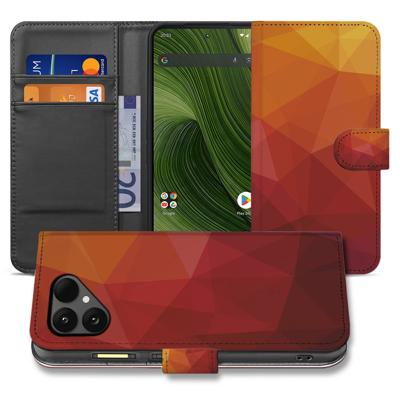 Bookcase Hoesje Fairphone 6 Polygon Rood PU Leer Met Pasjes Drie Vakjes Bescherming