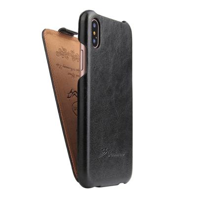 Fierre Shann Retro olie Wax textuur verticaal flip PU lederen Case voor iPhone X / XS (zwart)