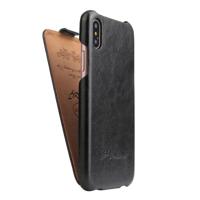 Fierre Shann Retro olie Wax textuur verticaal flip PU lederen Case voor iPhone X / XS (zwart)
