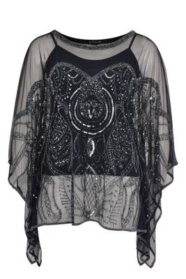 Yoek Tunic square embroidery | Blauw | Maat S