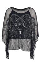 Yoek Tunic square embroidery | Blauw | Maat XL Yoek Tunic square embroidery | Blauw | Maat XL
