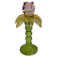 Mansion Atmosphere Kandelaar bloem groen/roze 11x11x15,5cm