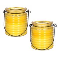 Citronellakaars - 2x - in geel geribbeld glas - 8 cm - insecten verjagen - buitenkaars