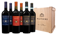 Manieri Primitivo, Negroamaro en Manduria in luxe wijnkist