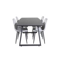 IncaBLBL eethoek eetkamertafel uitschuifbare tafel lengte cm 160 / 200 zwart en 4 Polar Diamond eetkamerstal velours - thumbnail