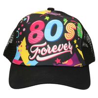 Foute 80s/90s print party pet - zwart - jaren 80/90 verkleed accessoires - volwassenen onze size - thumbnail