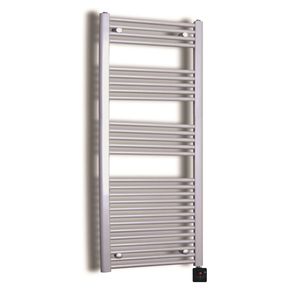 Elektrische Design Radiator Sanicare Plug & Play 172x60 cm Inox Look 730 Watt Met Zwarte Thermostaat En Bluetooth Links Sanicare