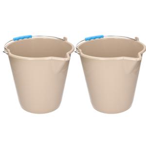 PlasticForte Emmer - 2x stuks - met schenktuit - 12L - mokka - schoonmaakemmer