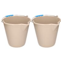 PlasticForte Emmer - 2x stuks - met schenktuit - 12L - mokka - schoonmaakemmer