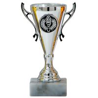 Luxe trofee/prijs beker met sierlijke oren - zilver - kunststof - 13 x 8 cm - sportprijs   - - thumbnail