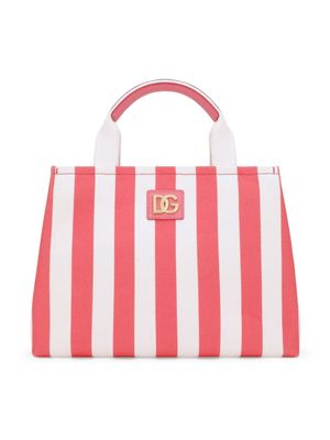 Dolce & Gabbana Kids sac à main rayé à plaque logo - Rose