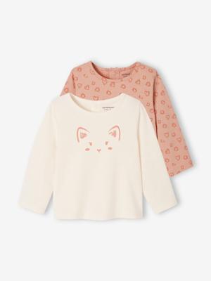 Set van 2 Basics babyshirts met lange mouwen roze (poederkleur)