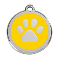 Paw Print Yellow roestvrijstalen hondenpenning large/groot dia. 3,8 cm - RedDingo