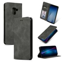 Retro huid voelen Business magnetische horizontale Flip lederen case voor Samsung Galaxy A8 plus 2018 ?? (donkergrijs)