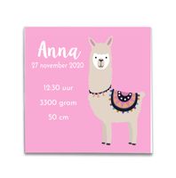 Geboortetegeltje met Alpaca roze - thumbnail