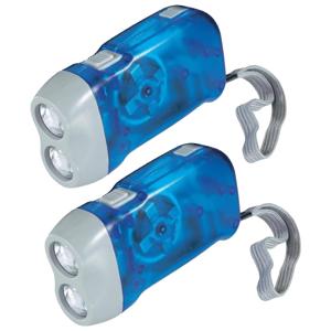 Zaklamp knijpkat/dynamo - 2x - dubbele LED - Blauw - Batterij loos verlichten