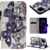 Voor iPhone 11 3D geschilderde patroon horizontale Flip leergeval met portemonnee & houder & kaartsleuven & Lanyard (zwarte vlinder)