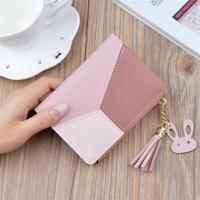 Korte lederen vrouwen rits portemonnee lambrisering portefeuilles trendy Coin Purse (roze)