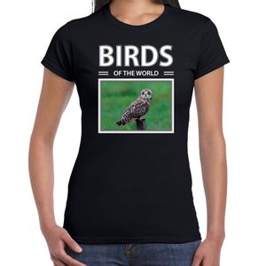 Velduilen t-shirt met dieren foto birds of the world zwart voor dames