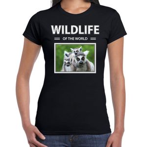 Ringstaart maki t-shirt met dieren foto wildlife of the world zwart voor dames