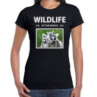 Ringstaart maki t-shirt met dieren foto wildlife of the world zwart voor dames - thumbnail