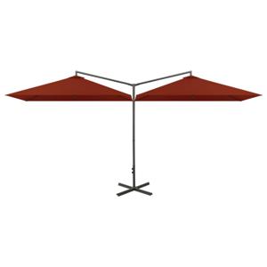 The Living Store Dubbele Parasol - Polyester - Stalen Paal - 600x290x260cm - Terracotta