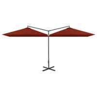 The Living Store Dubbele Parasol - Polyester - Stalen Paal - 600x290x260cm - Terracotta