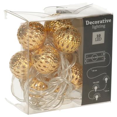 Lichtslinger/lichtsnoer - 2x - met 10 gouden balletjes - op batterijen - 100 cm Lichtslinger/lichtsnoer - 2x - met 10 gouden balletjes - op batterijen - 100 cm