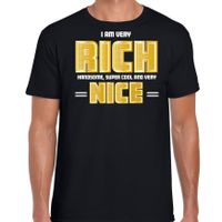 Foute party verkleed t-shirt voor heren - rijk goud - zwart - rich, handsome, nice - carnaval/themaf