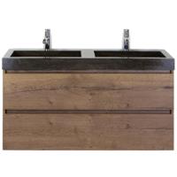 Maxx XL Badmeubelset 120 cm - Tabacco - Wastafel Lucca Dubbel 2 Kraangaten