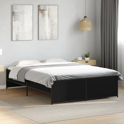 Bedframe bewerkt hout metaal zwart 120x190 cm