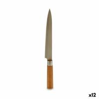 Keukenmes 3 x 33,5 x 2,5 cm Zilverkleurig Bruin Roestvrij staal Bamboe (12 Stuks)
