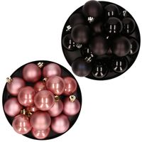 Kerstversiering kunststof kerstballen mix zwart/ oud roze 4 en 6 cm pakket van 80x stuks