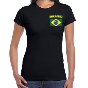 Brasil t-shirt met vlag Brazilie zwart op borst voor dames