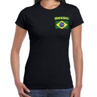 Brasil t-shirt met vlag Brazilie zwart op borst voor dames