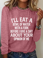 Bowl Of Water Text Letters Regular Fit Simple Crew Neck Long Sleeve Shirt - thumbnail