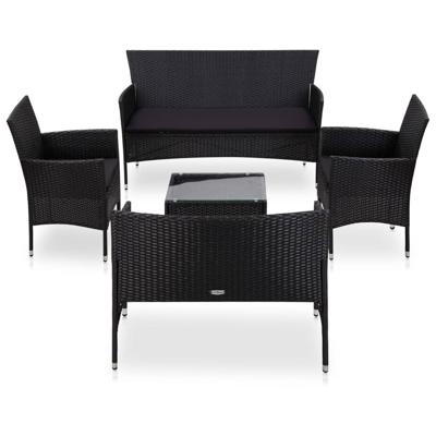 5-delige Loungeset met kussens poly rattan zwart