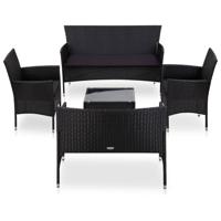 5-delige Loungeset met kussens poly rattan zwart