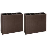 Plantenbak verhoogd met 4 potten 2 st poly rattan bruin Plantenbak verhoogd met 4 potten 2 st poly rattan bruin