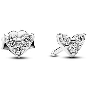 Pandora 293003C01 Oorknoppen Triple Stone Heart zilver-zirconia zilverkleurig-wit