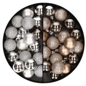 40x stuks kleine kunststof kerstballen champagne en zilver 3 cm   -