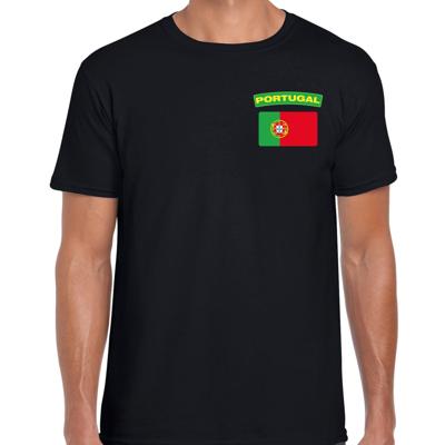 Portugal thema t-shirt - met vlag op borst - zwart - voor heren - landen shirt - supporters