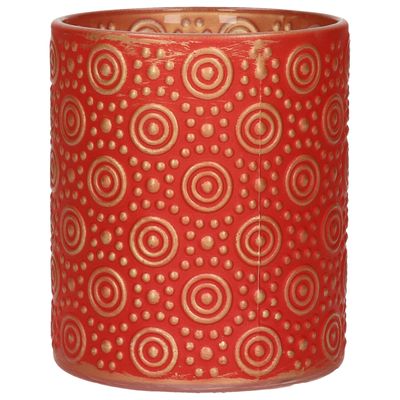 Luxe theelichthouder/kaarsenhouder - rood/goud - glas - D8 x H10 cm