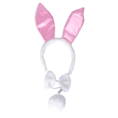 Verkleed set bunny - 3-delig - roze / wit - pluche - verkleed accessoires - konijn / paashaas